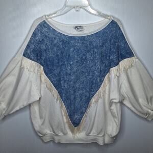 Vintage 80s's Denim Fringe Sweatshirt Top Western Southwestern Rodeo America